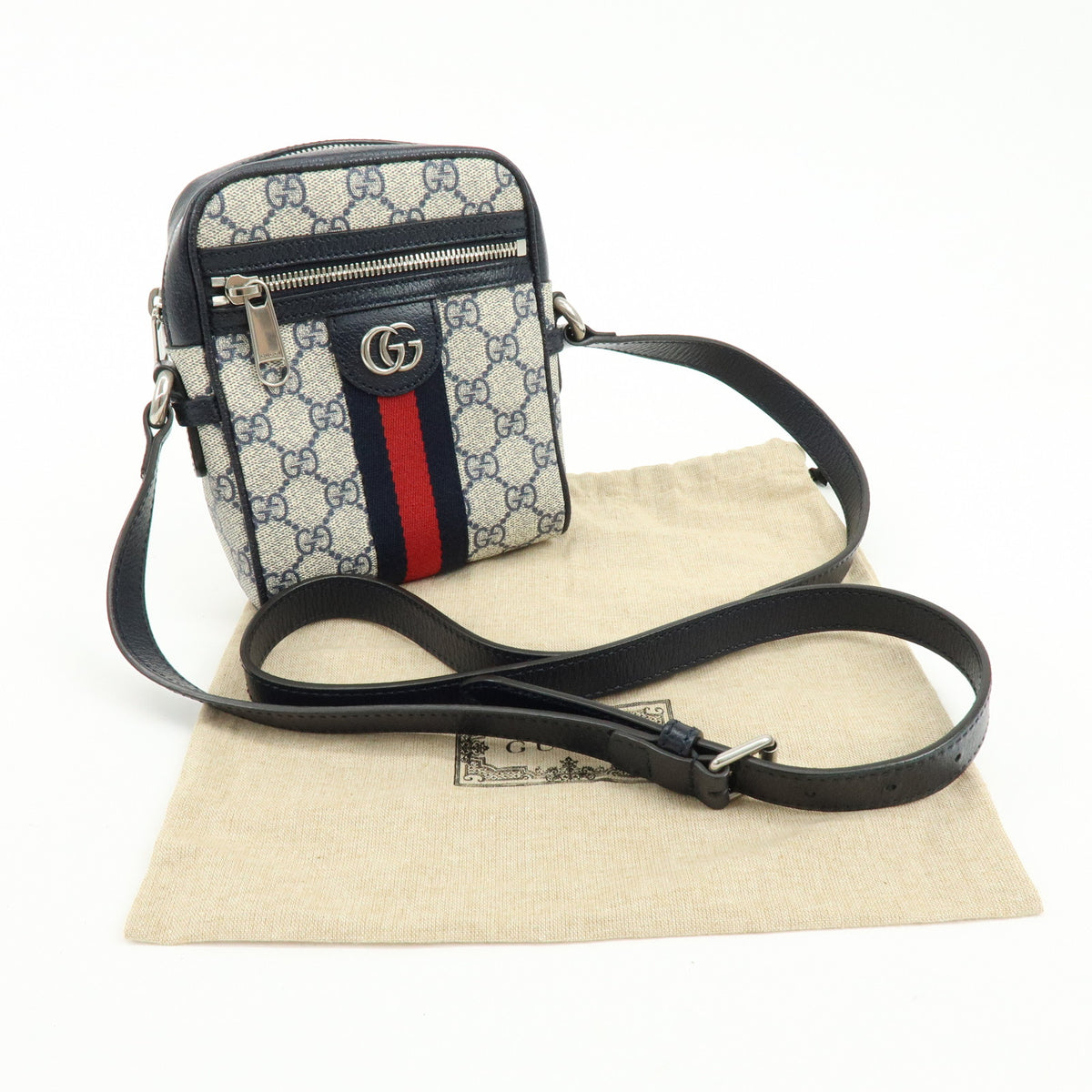 GUCCI Ophidia Sherry GG Supreme Leather Shoulder Bag Dark Navy 598127