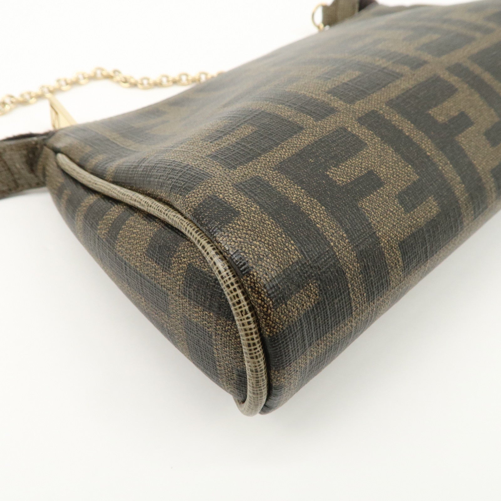 FENDI Zucca PVC Leather Chain Accessory Pouch Hand Bag Brown 8M0264 Used