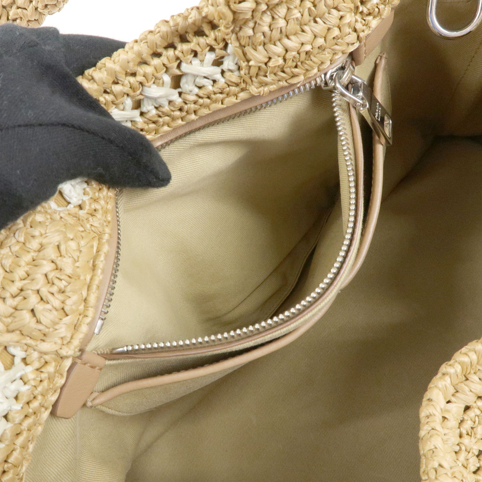 PRADA Canapa Raffia 2Way Bag Hand Bag Shoulder Bag Beige BN2888
