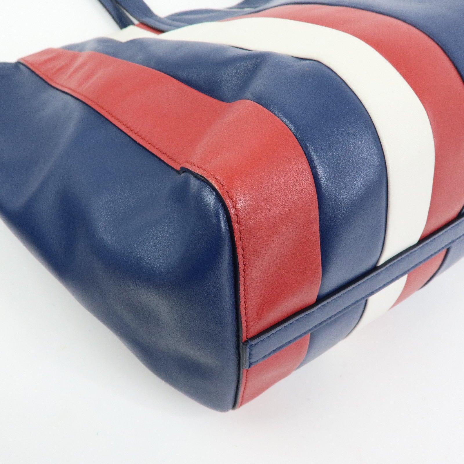 PRADA Triangle Logo Leather Tote Bag Shoulder Bag Blue White Red