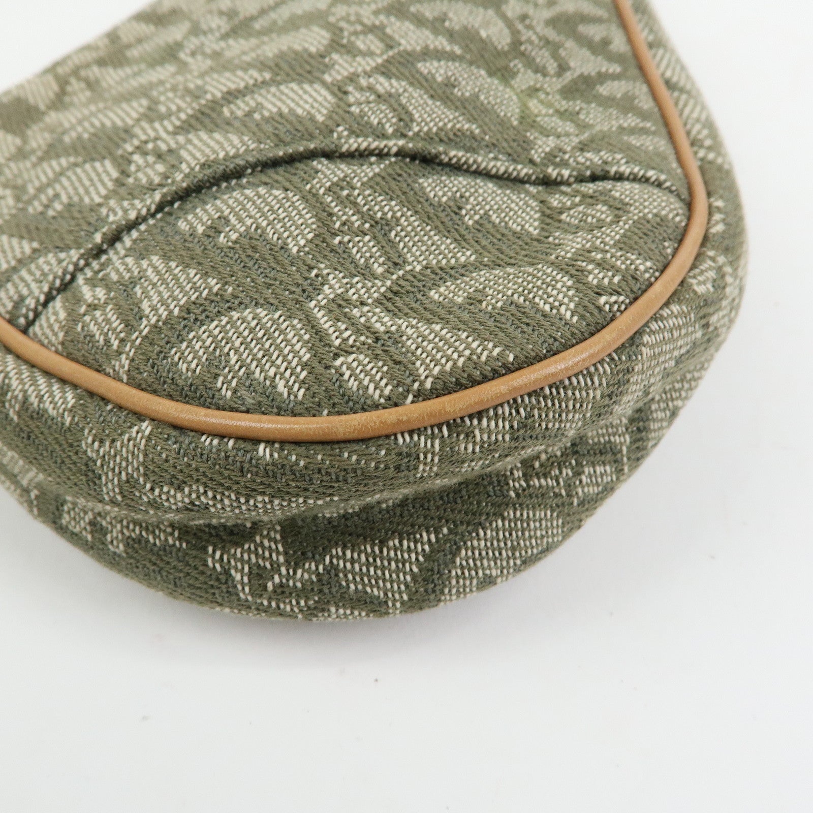 Christian Dior Trotter Saddle Jacquard Canvas Hand Bag Green Beige
