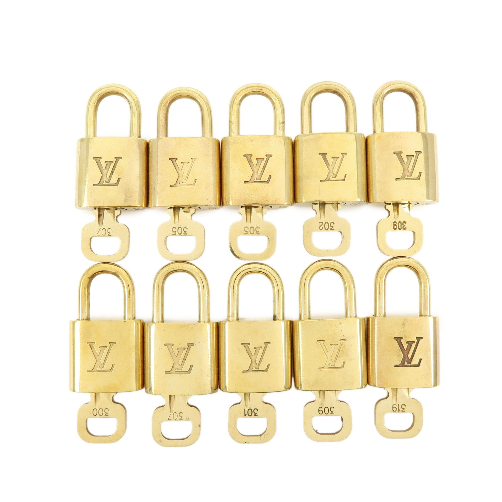 Louis Vuitton Lot of 10 Metal Lock & Key Cadena Key Lock Gold