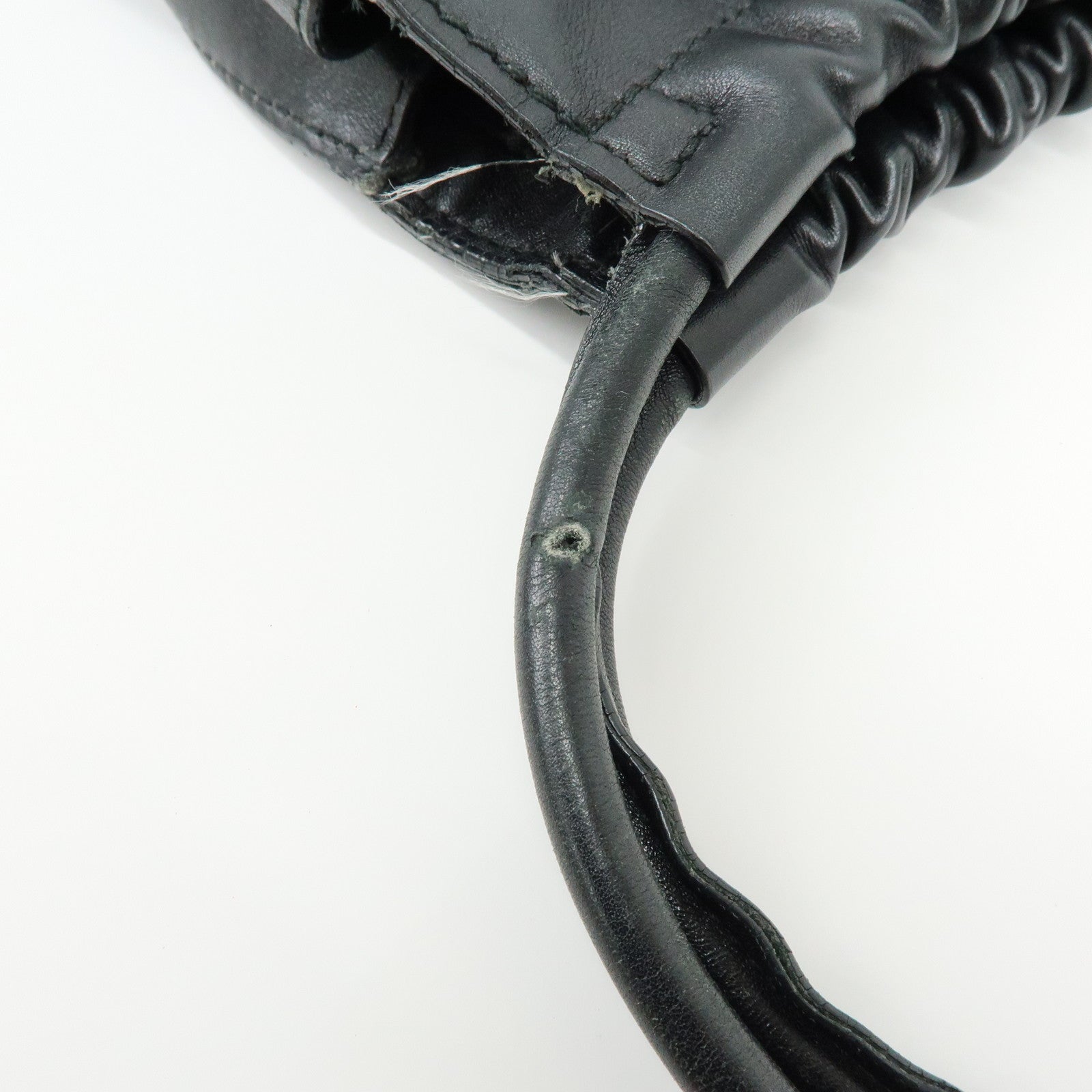 GUCCI Leather Ruched Bag Shoulder Bag Hand Bag Black 76553