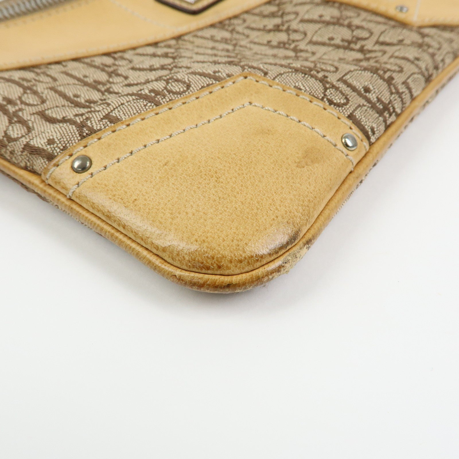 Christian Dior Trotter Street Chic Canvas Leather Shoulder Bag Beige