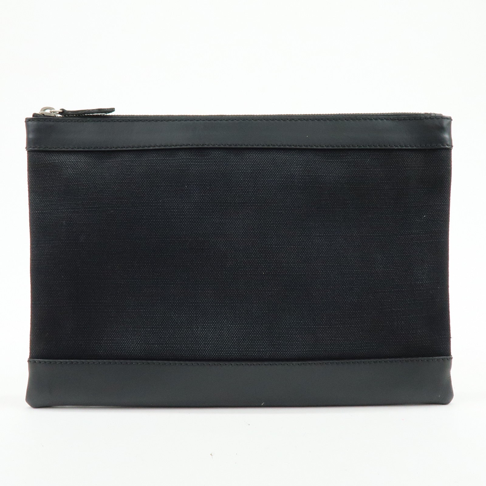 BALENCIAGA Navy Clip M Canvas Leather Clutch Bag Black 373834