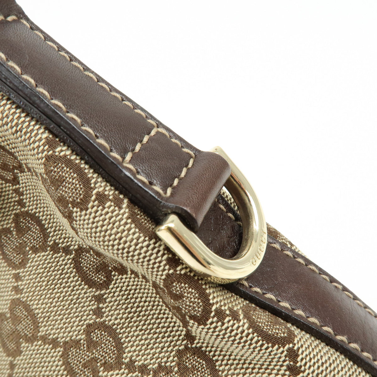 GUCCI Interlocking G Canvas Leather Shoulder Bag Hand Bag Beige Brown