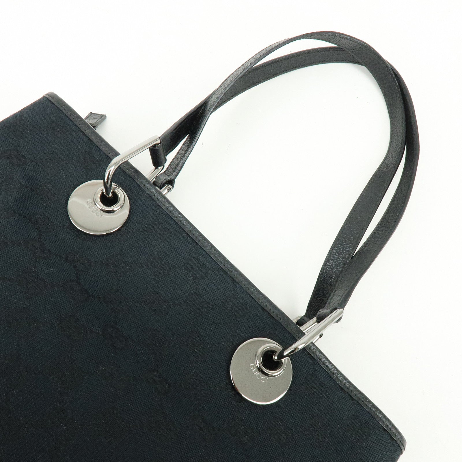 GUCCI GG Canvas Leather Tote Bag Shoulder Bag Black 139552
