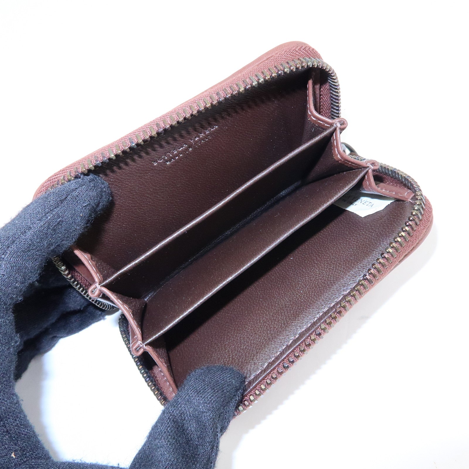 BOTTEGA VENETA Intrecciato Leather Round Zippy Coin Case Brown