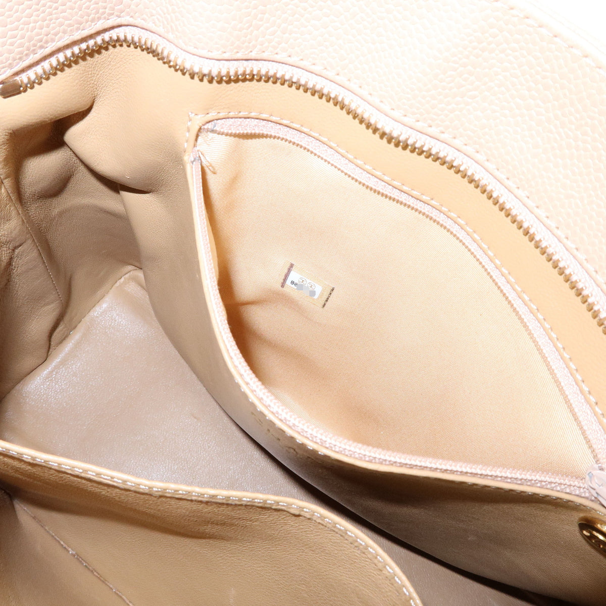 CHANEL Matelasse COCO Mark Caviarskin Medallion Tote Bag Beige A01804