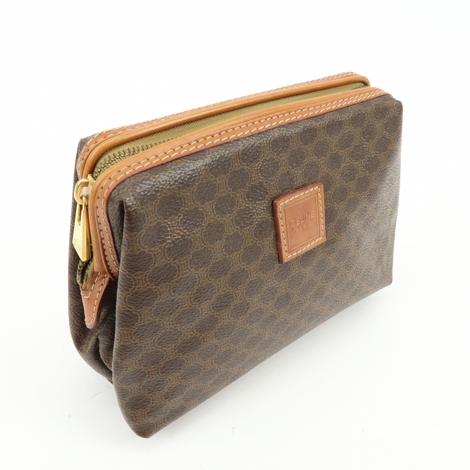 CELINE Macadam PVC Leather Pouch Cosmetic Pouch Brown