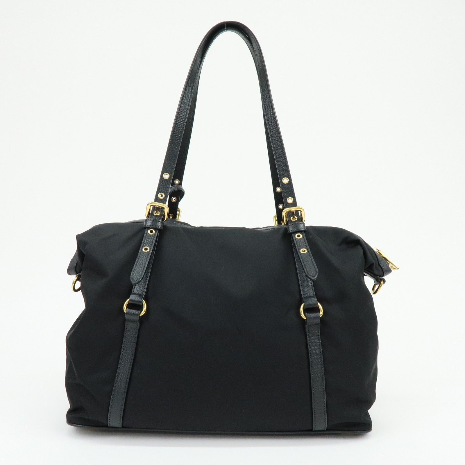 PRADA Logo Nylon Saffiano Leather Shoulder Bag Black 1BG253