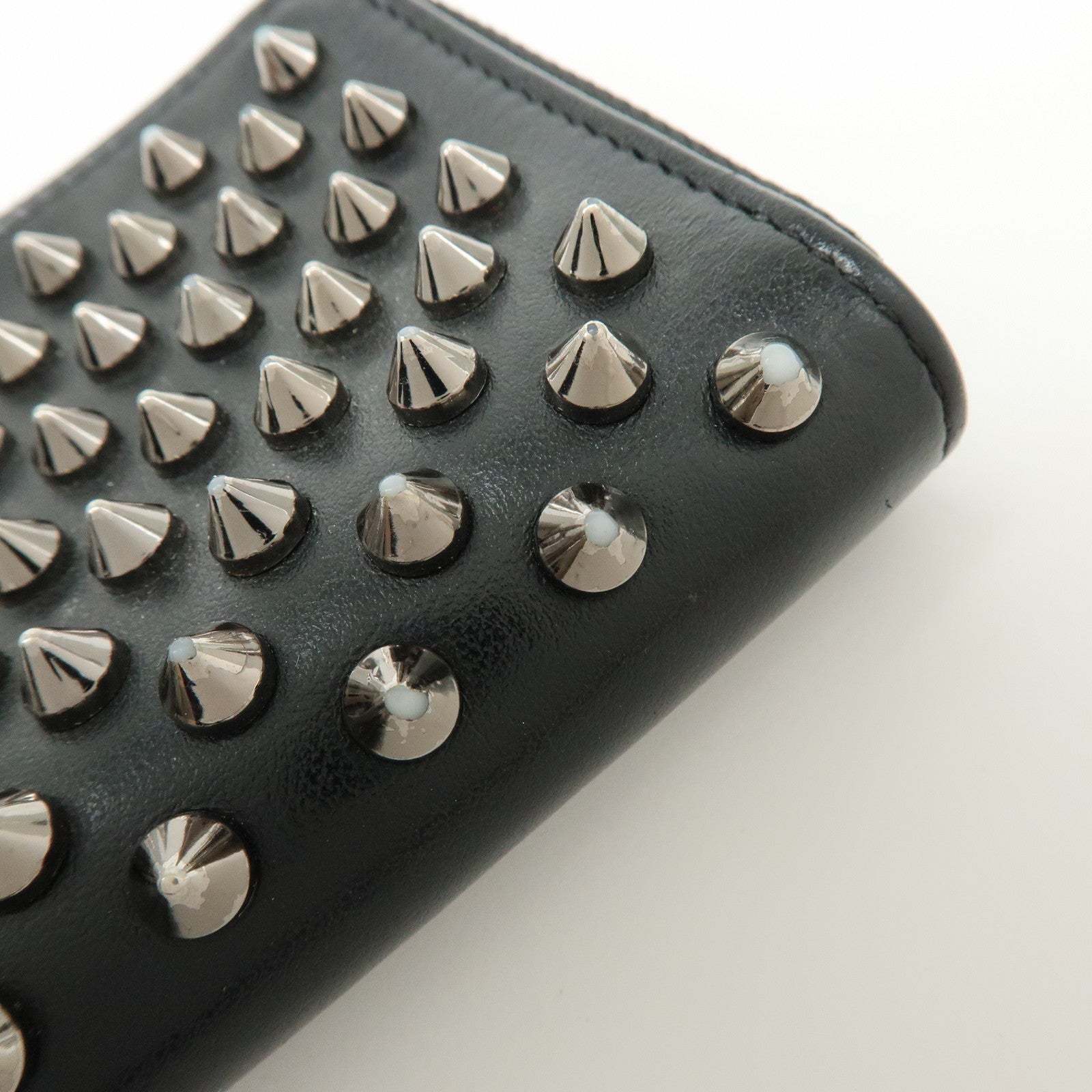 Christian Louboutin Studs Leather Round Zippy Compact Wallet Black