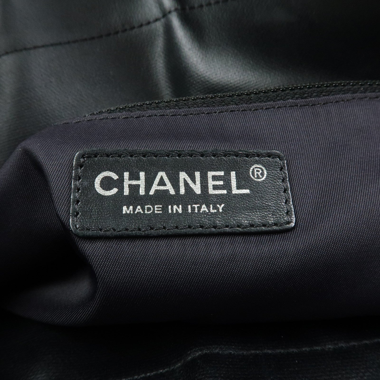 CHANEL Paris Biarritz MM Leather Canvas Tote Bag Hand Bag Black A34209