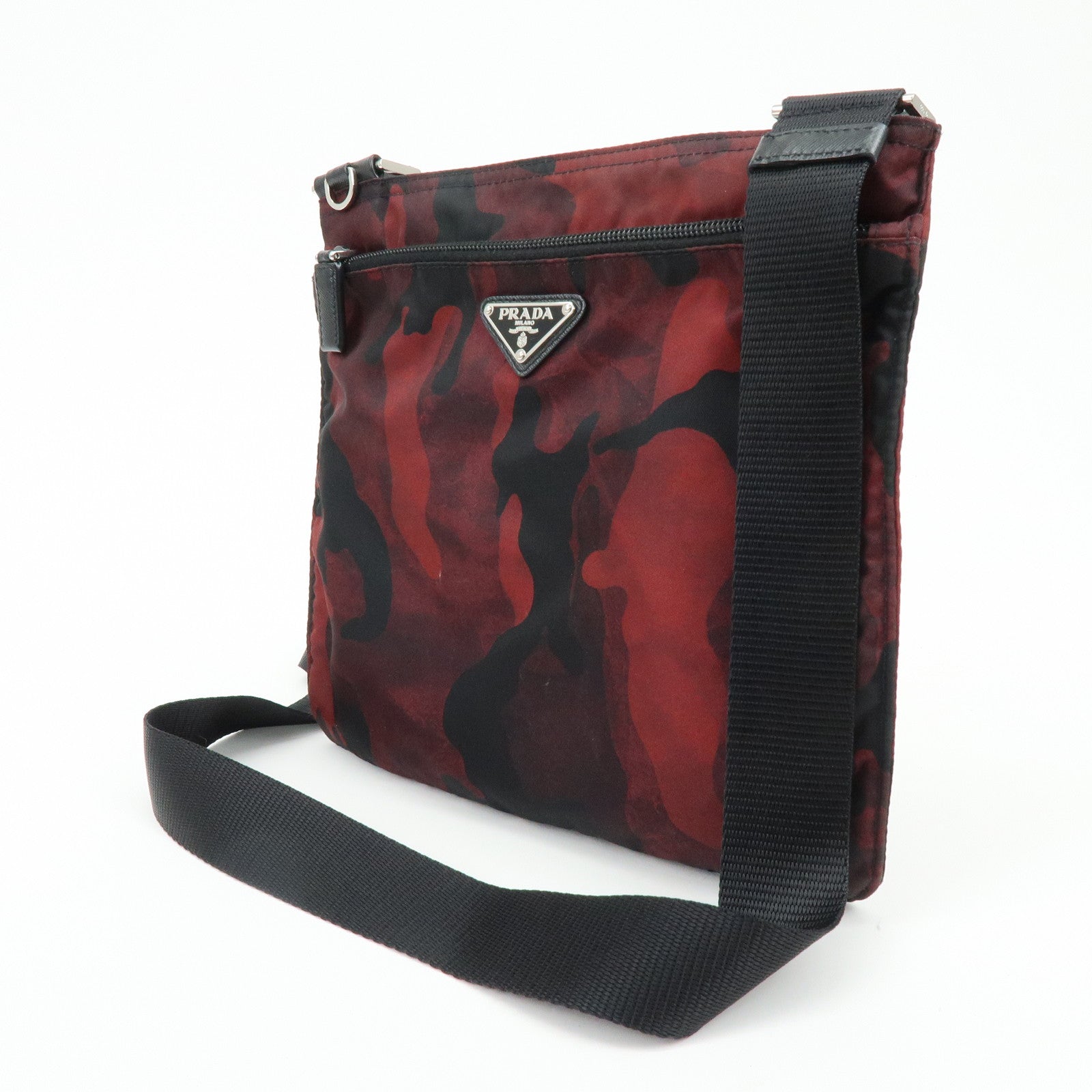 PRADA Triangle Logo Nylon Shoulder Crossbody Bag Camouflage Red BT0978