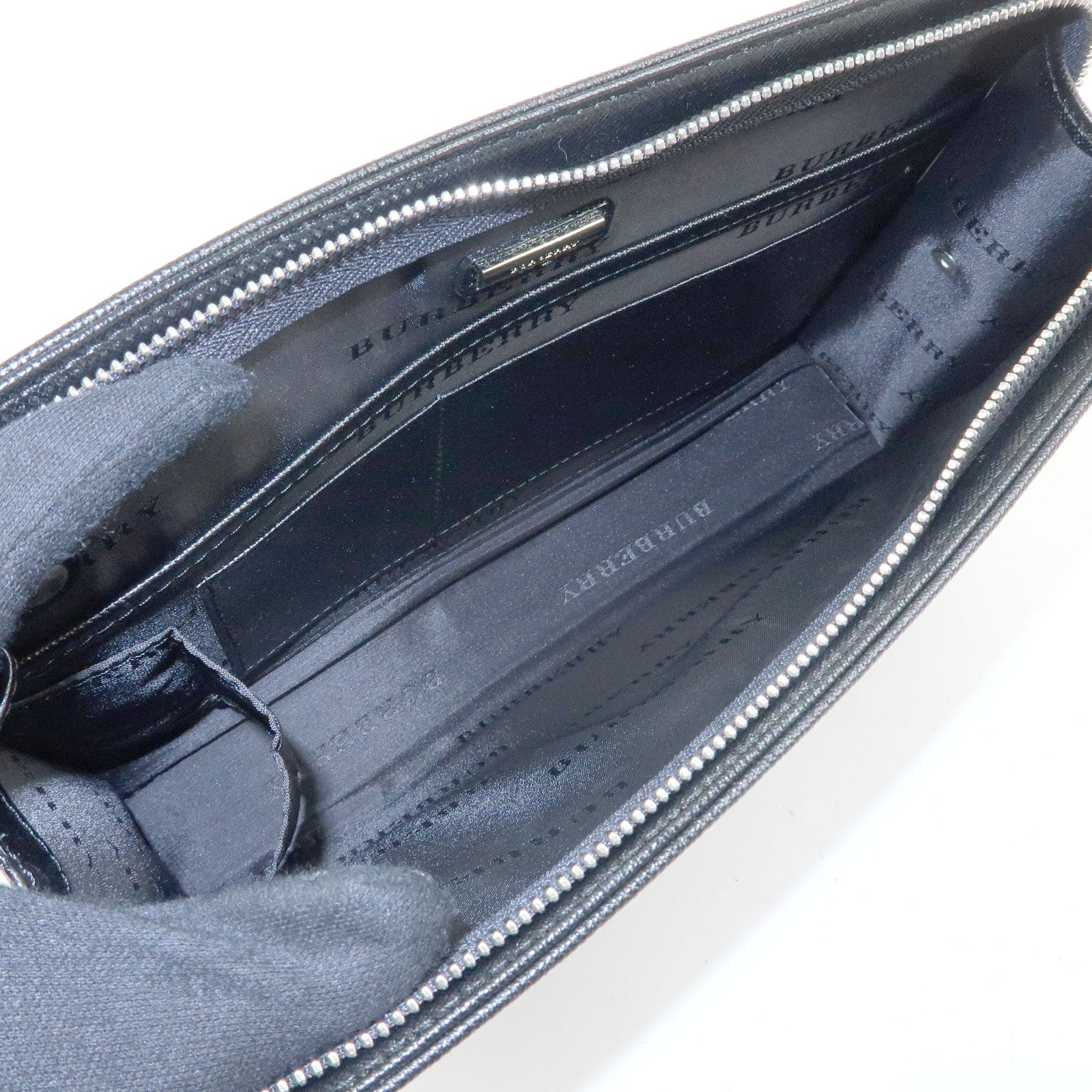 BURBERRY Saffiano Leather Clutch Bag Black