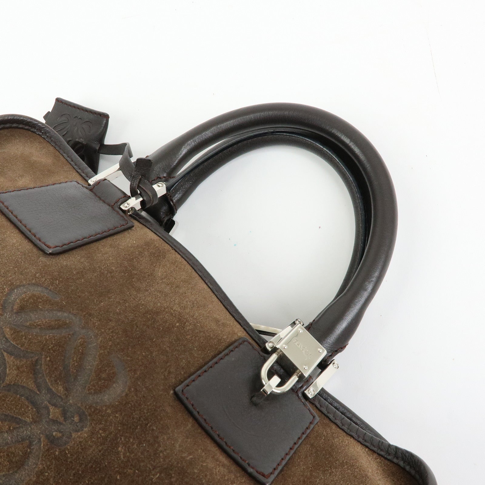 LOEWE Anagram Amazona 28 Suede Leather Hand Bag Boston Bag Brown