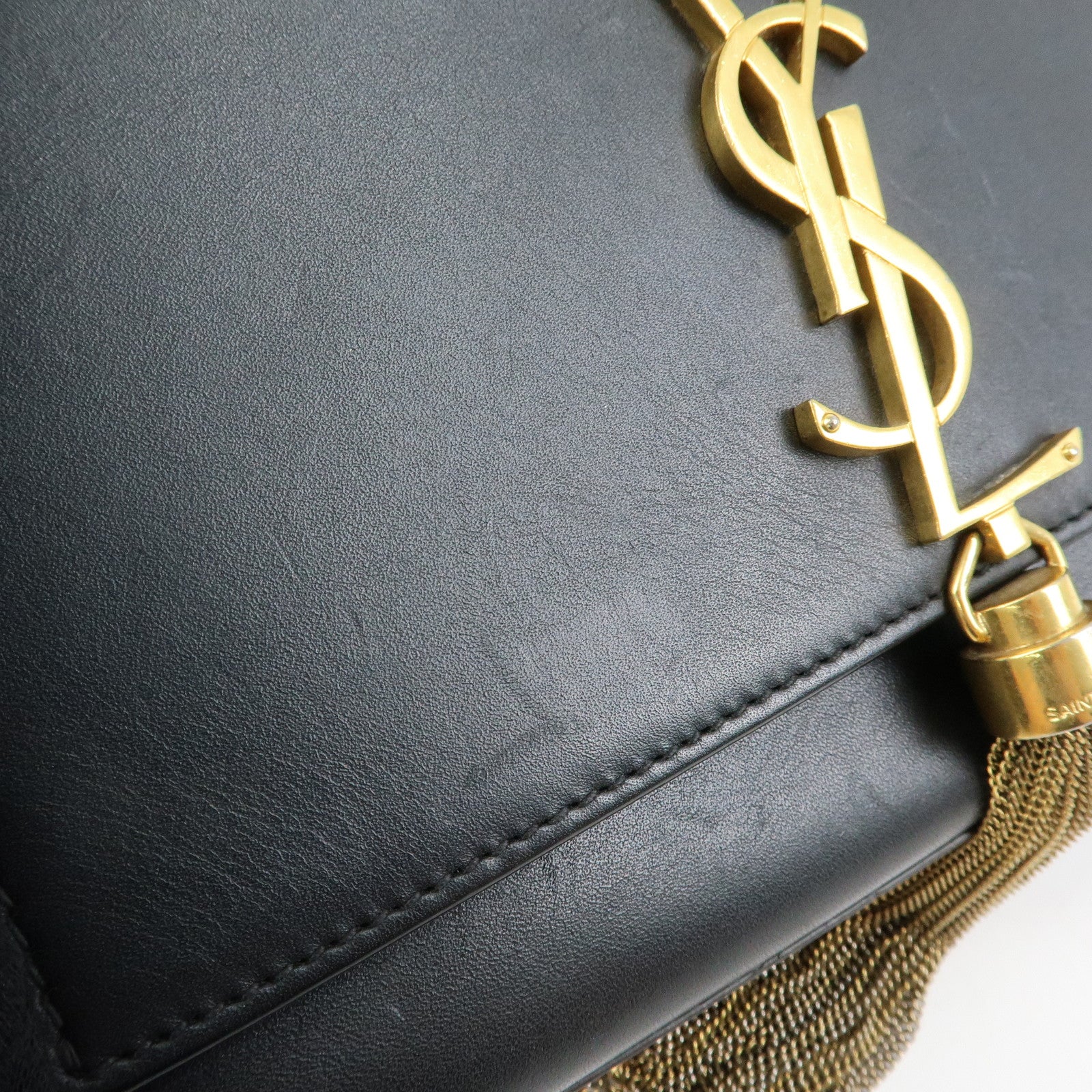 SAINT LAURENT PARIS Leather Chain Shoulder Bag Black 474366