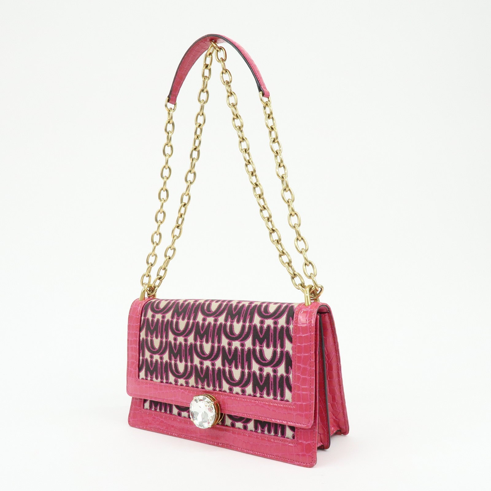 MIU MIU Jacquard Embossed Leather 2Way Hand Shoulder Bag Pink 5BD233