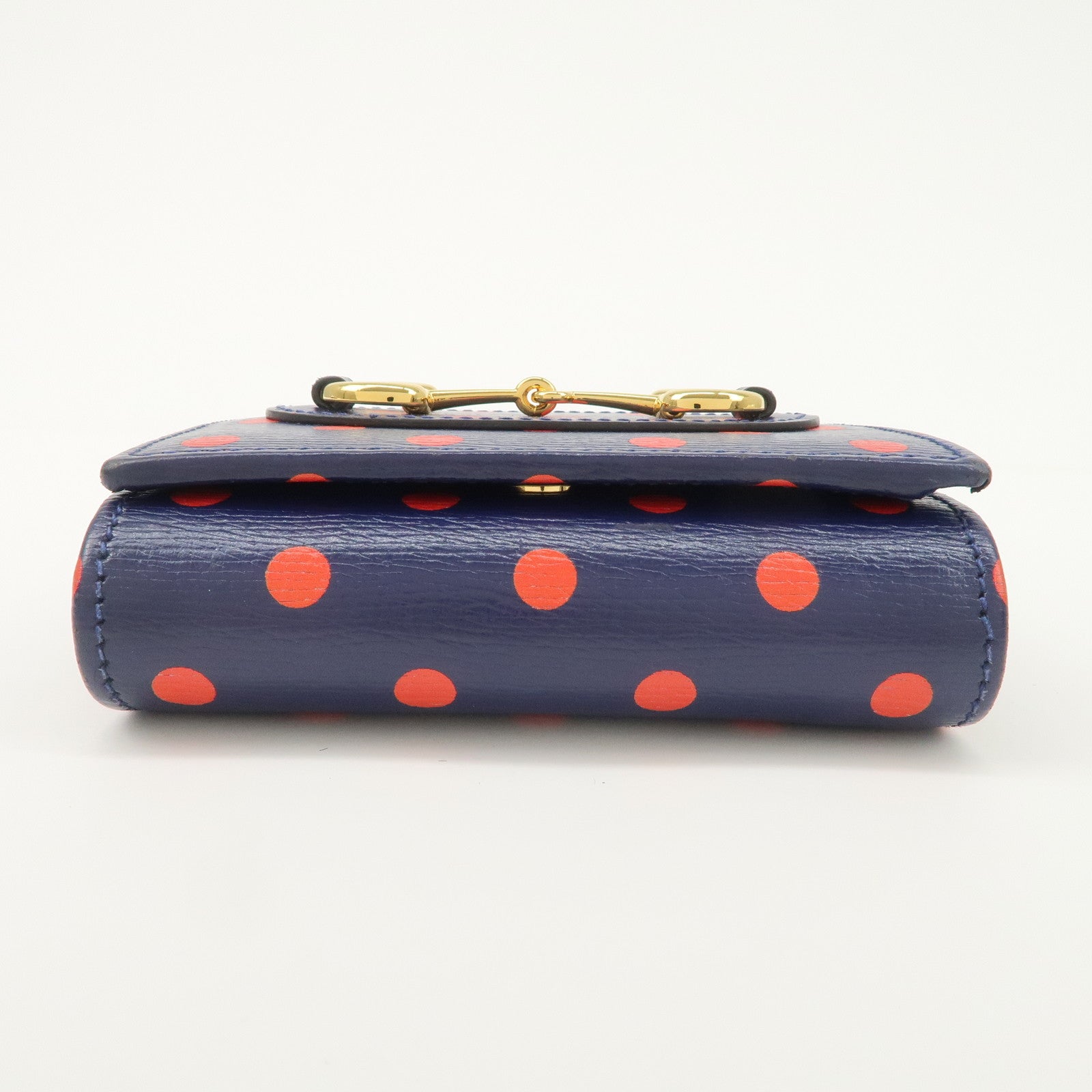 GUCCI Horsebit Dots Pattern Leather Bi-fold Wallet Navy Red 621891 Used