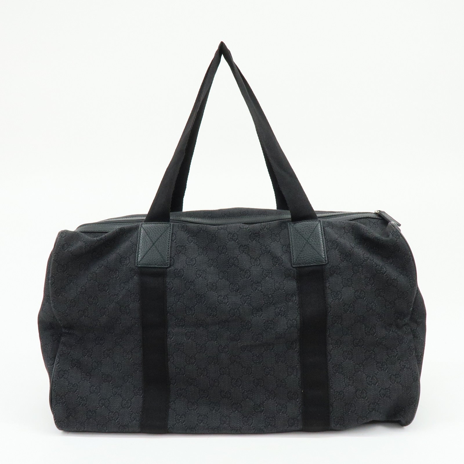 GUCCI GG Denim Leather Boston Bag Shoulder Bag Hand Bag Black 105671