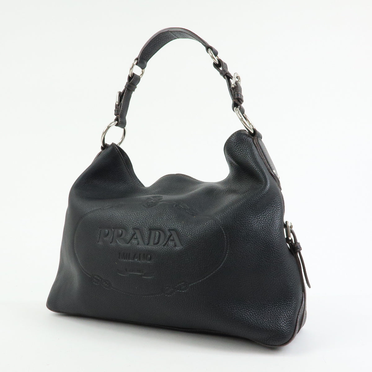 PRADA Leather Shoulder Bag Hand Bag Black BR3648