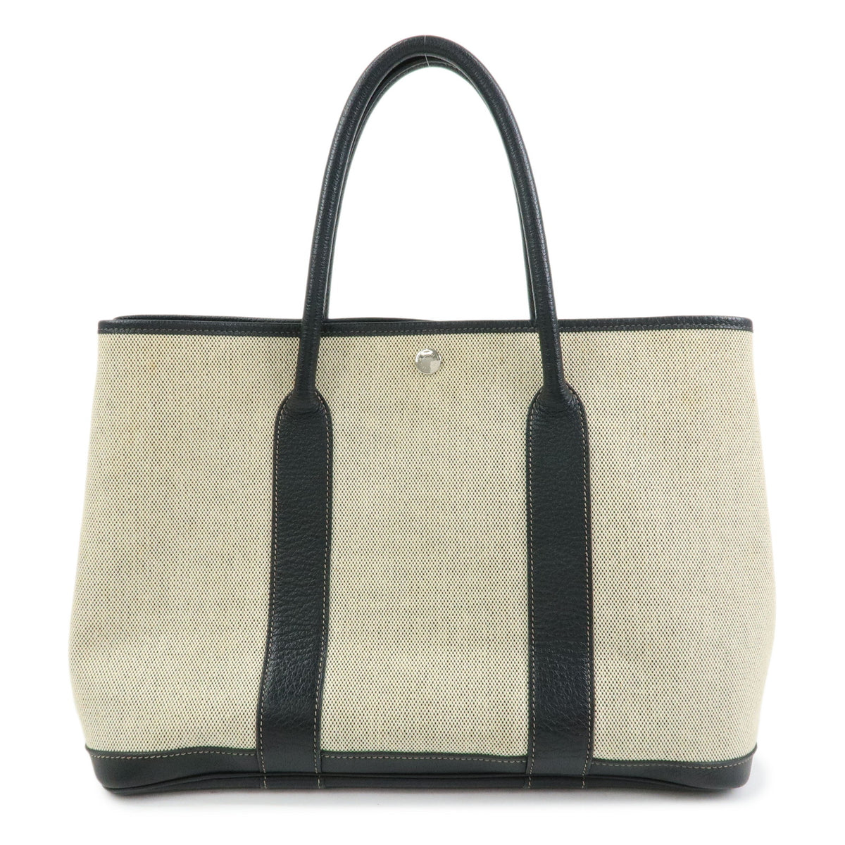 HERMES Toile Ash Leather Garden Party PM Tote Bag Hand Bag ▢J Stamped