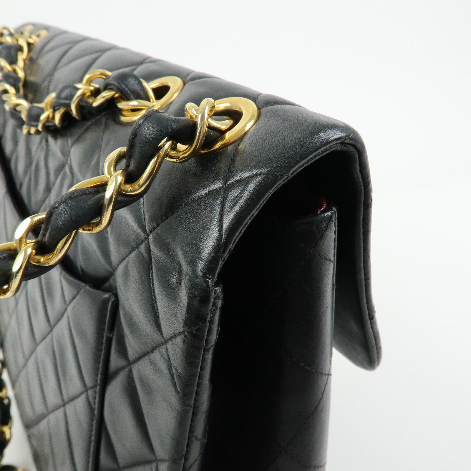 CHANEL Jumbo Matelasse 34 COCO Mark Lamb Skin Shoulder Bag Black A01094