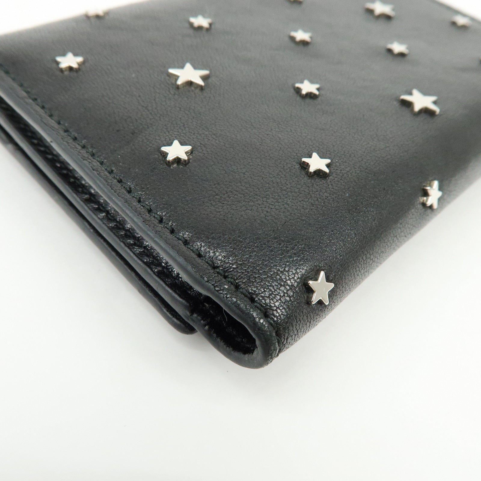 Jimmy Choo Leather Tri-fold Chain Wallet Studs Stars Black