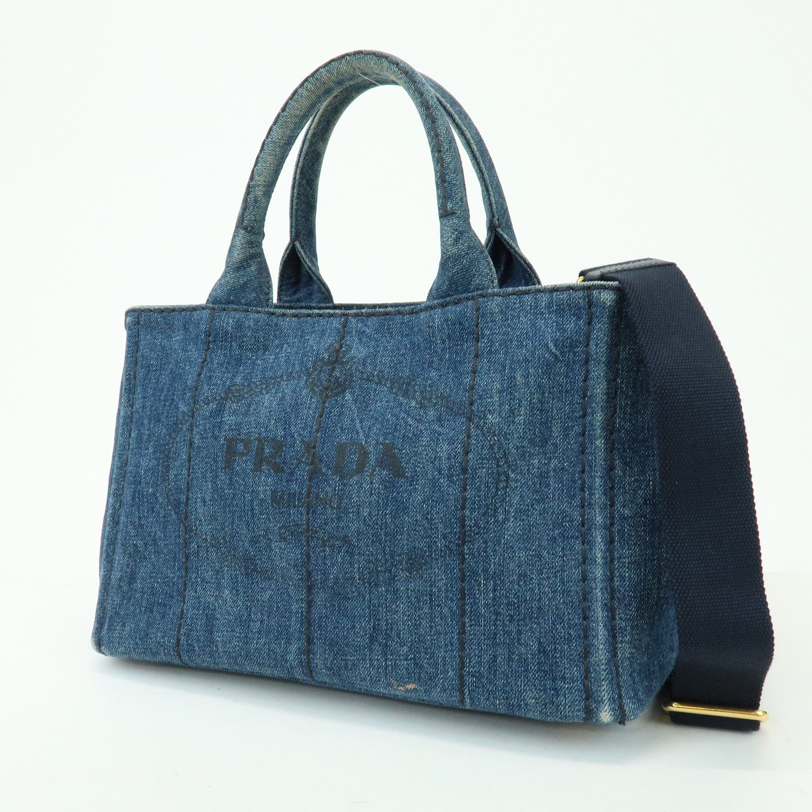 PRADA Triangle Logo Canapa Mini Denim 2Way Bag Hand Bag 1BG439