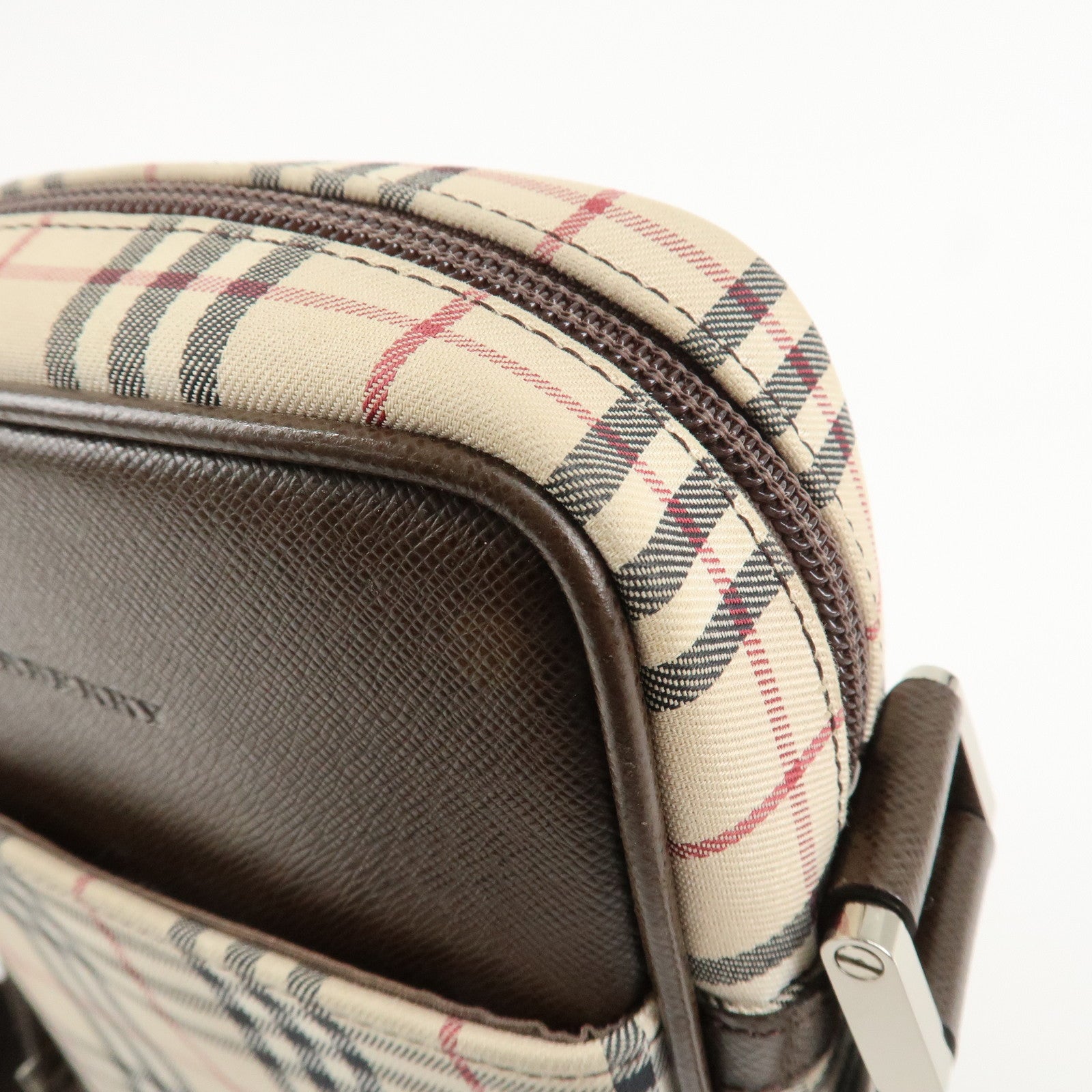 BURBERRY Nova Plaid Canvas Leather Shoulder Bag Crossbody Bag Brown Used