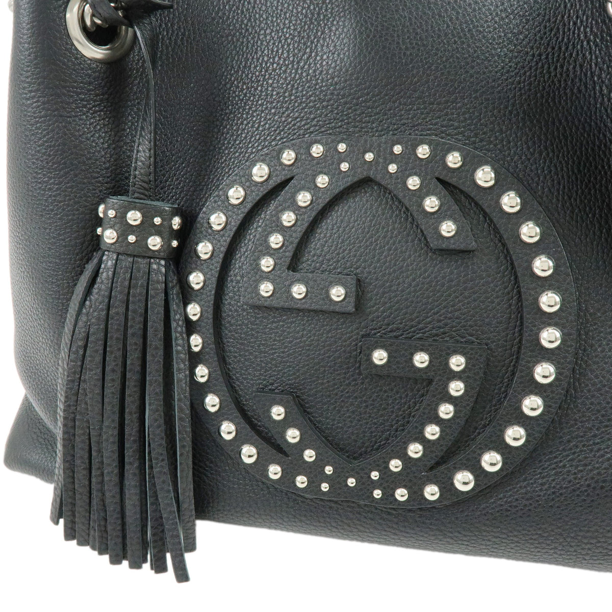 GUCCI SOHO Interlocking G Leather Chain Shoulder Bag Studs Black 308982