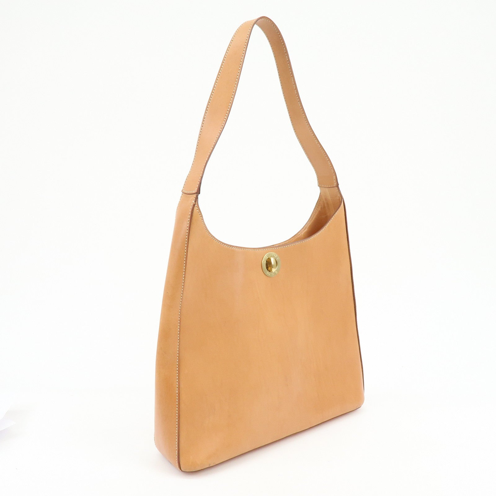CELINE Logo Leather Turn Lock Shoulder Bag Hand Bag Light Brown