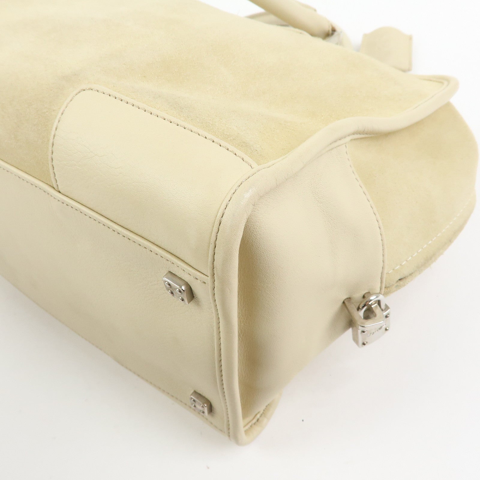 LOEWE Amazona 36 Suede Leather Boston Bag Hand Bag Beige Ivory