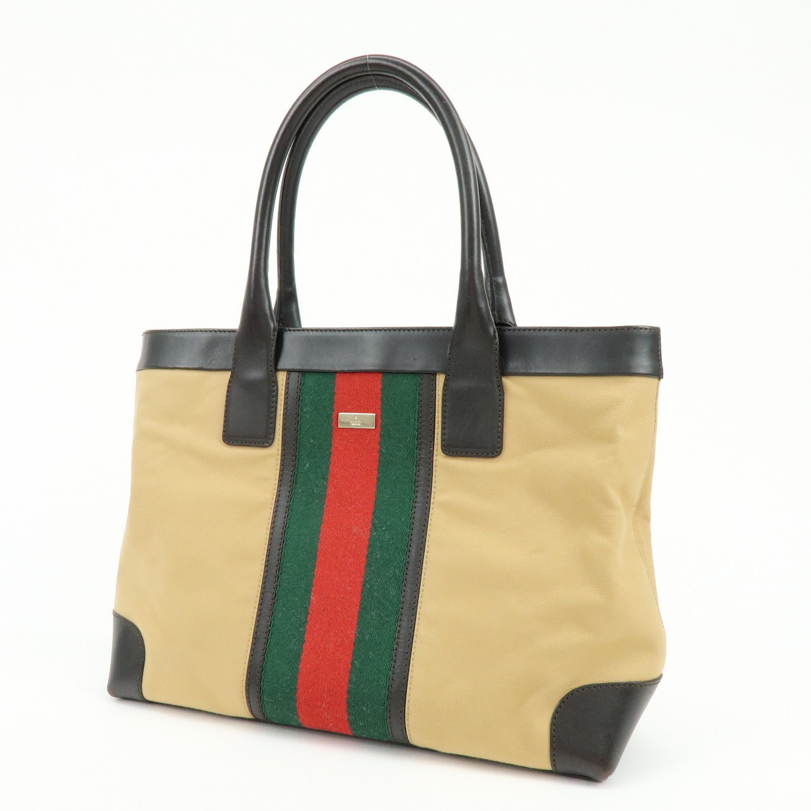 GUCCI Sherry Canvas Leather Tote Bag Shoulder Bag Brown Beige 002・1119