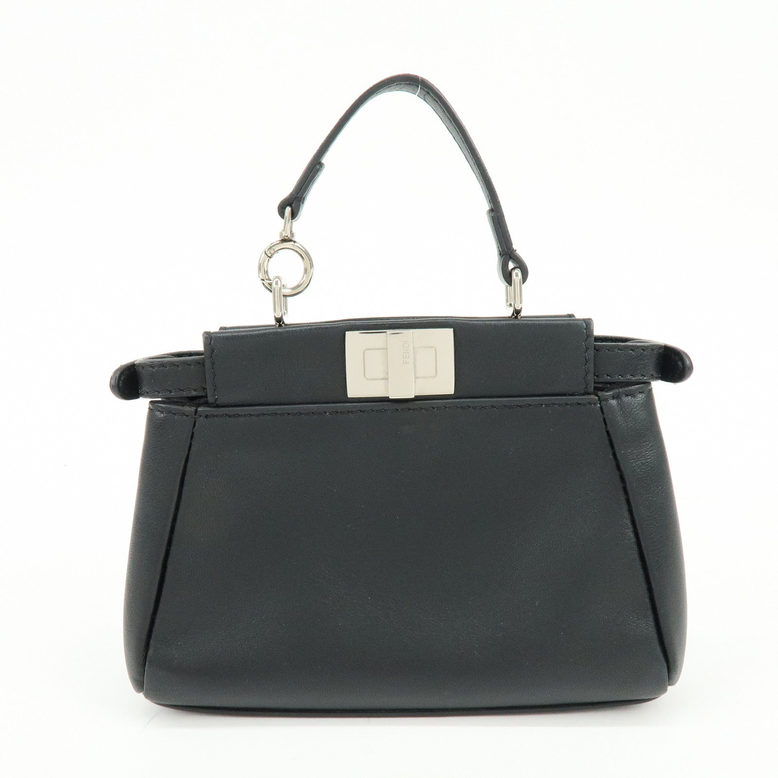 FENDI Micro Peekaboo Leather Flower Motif 2Way Hand Bag Black 8M0355