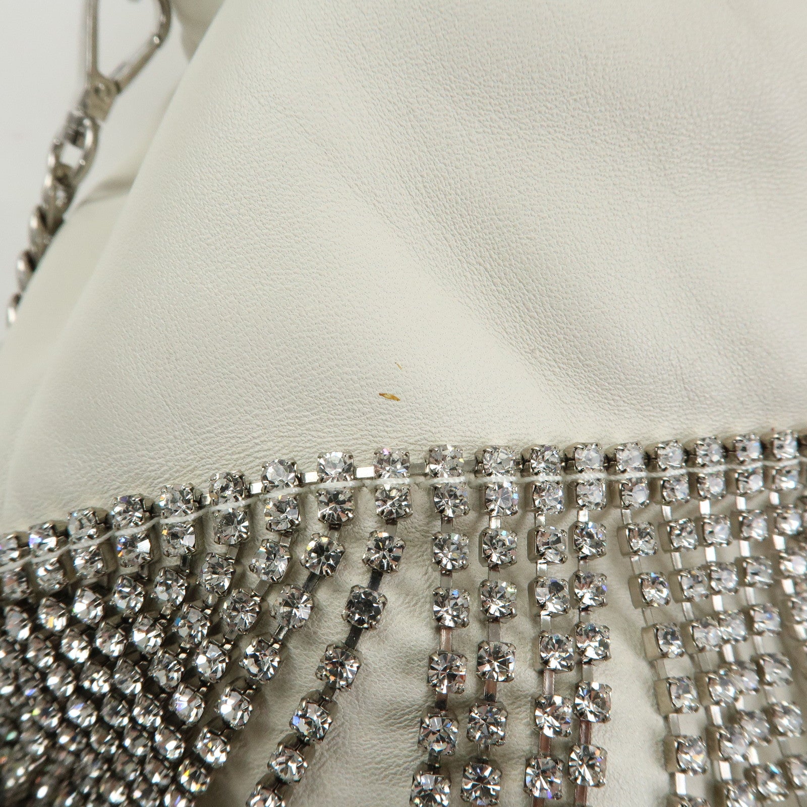 MIU MIU Nappa Leather 2Way Hand Bag Shoulder Bag Fringe White 5BE014