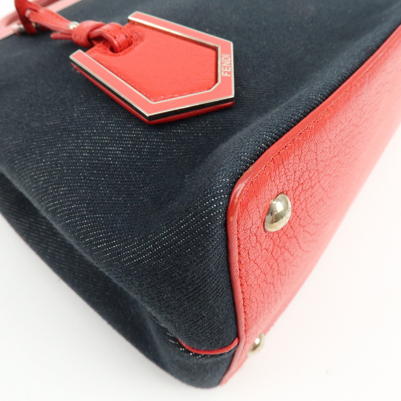 FENDI PETITE 2JOURS Denim Leather 2Way Hand Shoulder Bag Blue 8BH253