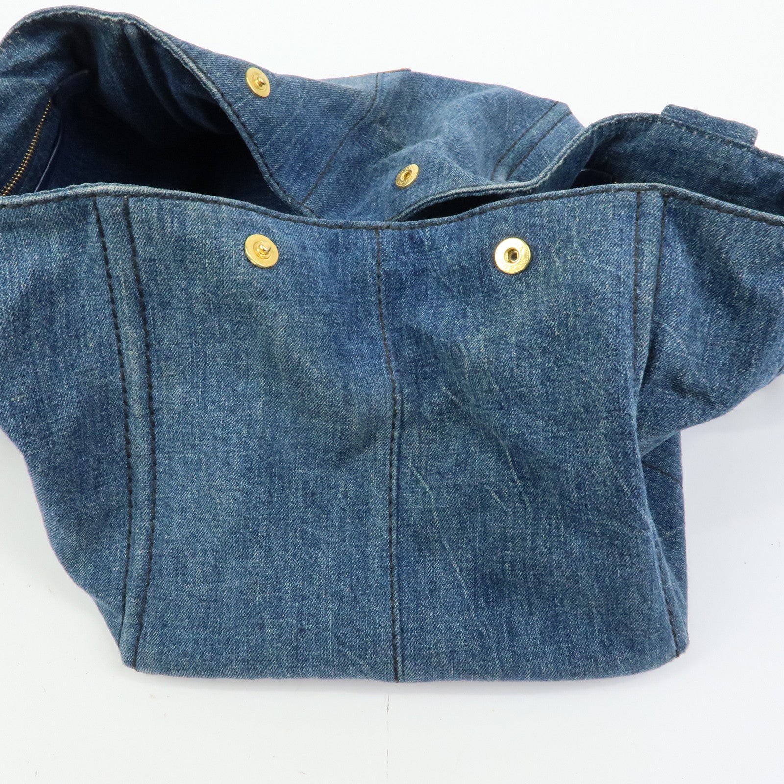 PRADA Triangle Logo Canapa Large Denim Tote Bag Hand Bag B1872B