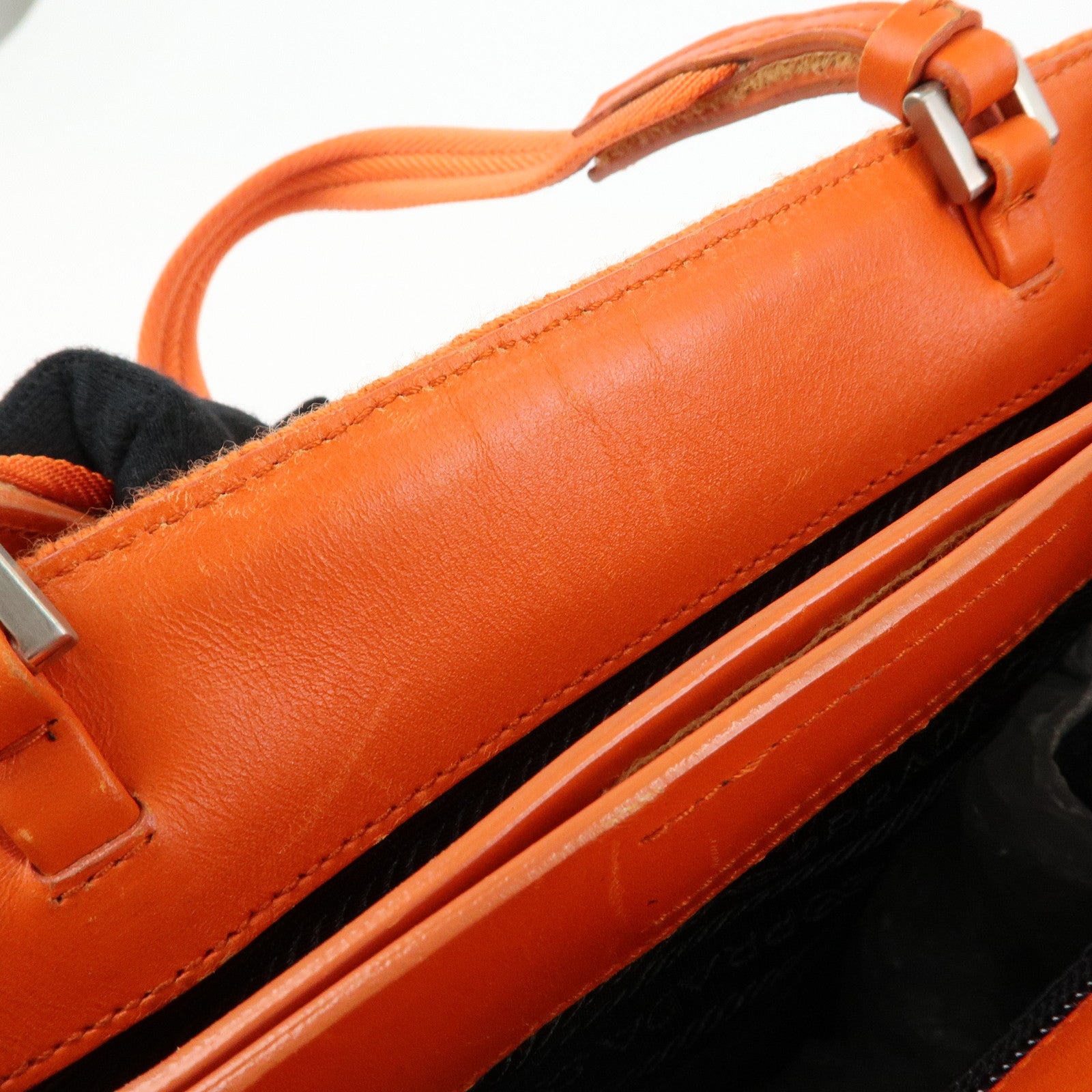 PRADA Triangle Log Wool Leather Hand Bag Shoulder Bag Orange