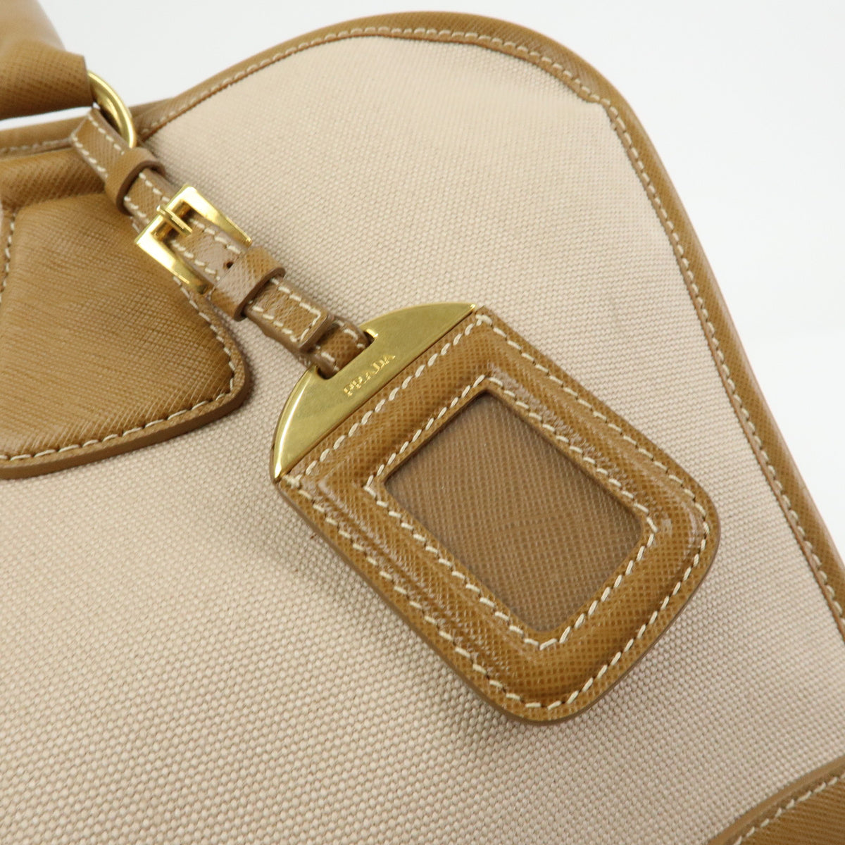 PRADA Triangle Logo Canapa City Canvas Saffiano Leather 2Way Bag Beige