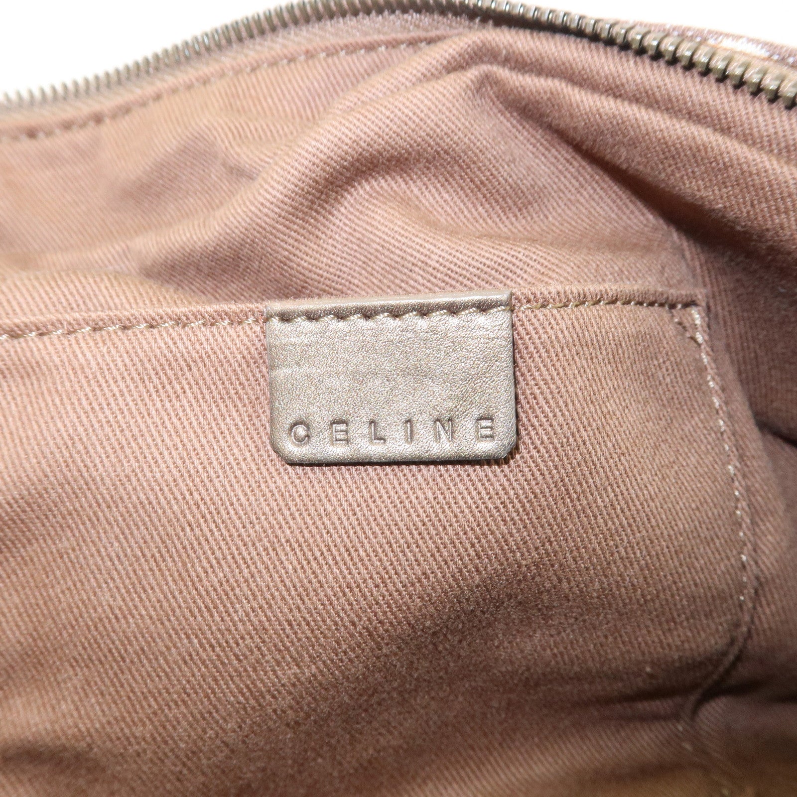 CELINE C Macadam Canvas Leather Boston Bag Hand Bag Brown White Used