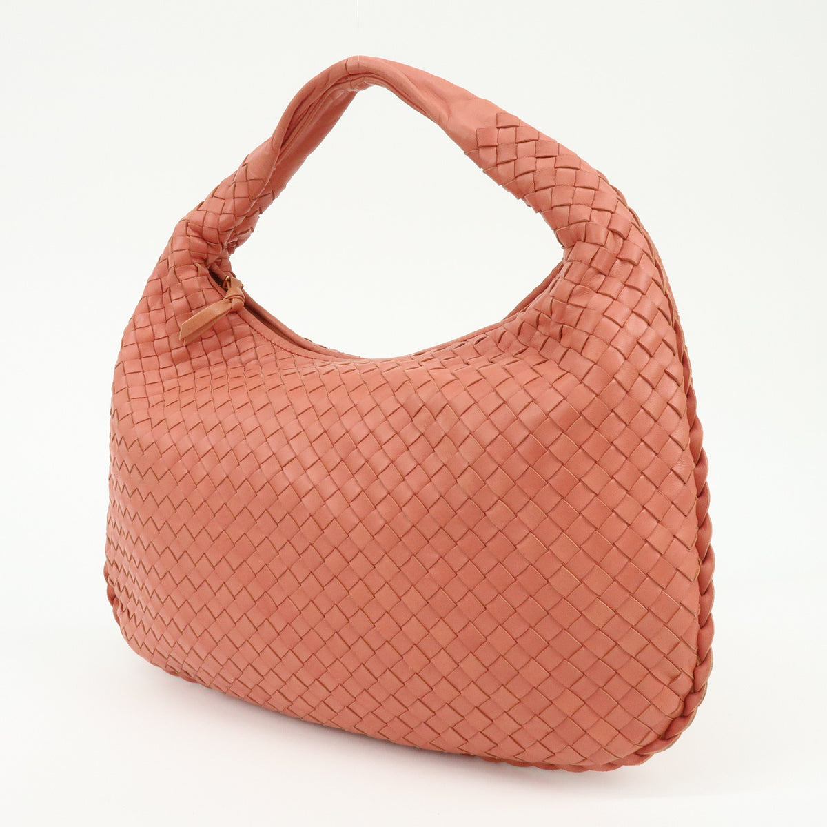 BOTTEGA VENETA Hobo Intrecciato Leather Shoulder Bag Coral