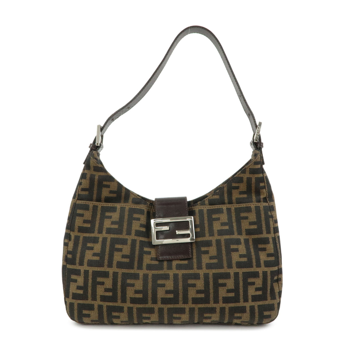 FENDI Zucca Canvas Leather Shoulder Bag Hand Bag Black Brown 26569