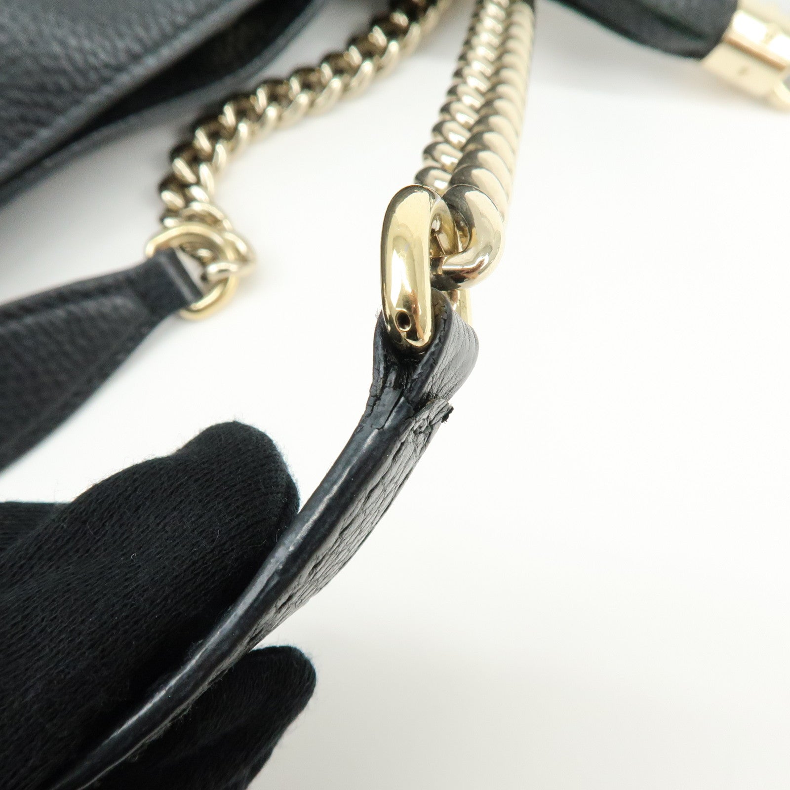 GUCCI SOHO Interlocking G Leather Chain Shoulder Bag Black 536196