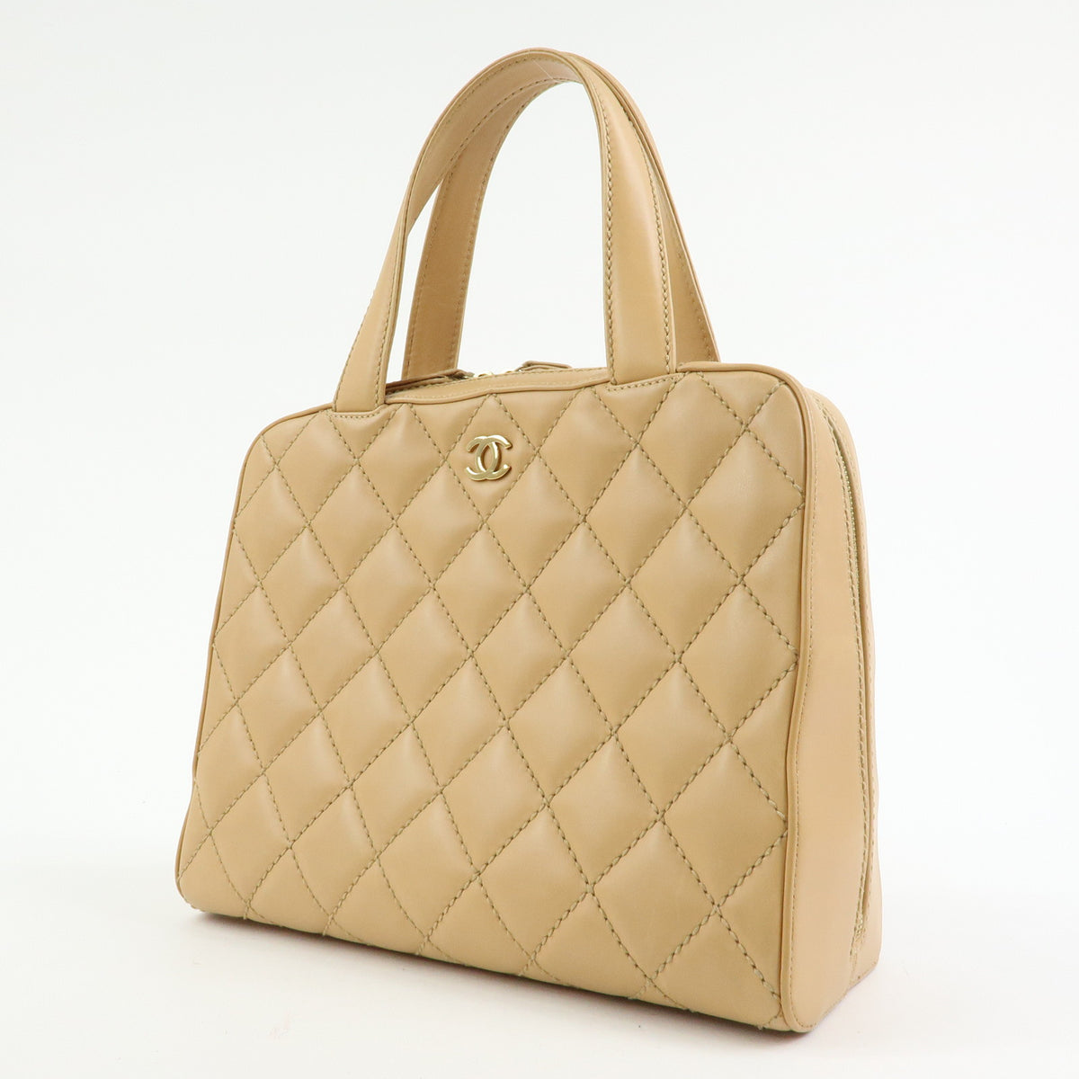 CHANEL Wild Stitch COCO Mark Leather Hand Bag Tote Bag Beige A14693