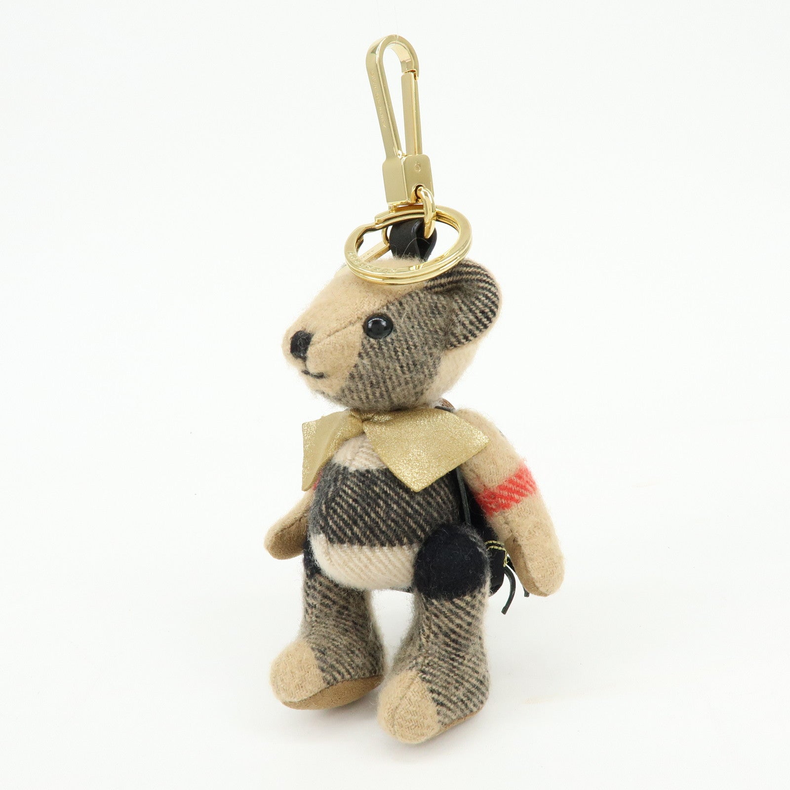 BURBERRY Nova Plaid Teddy Bear Wool NylonLether Cashmere Bag Key Charm