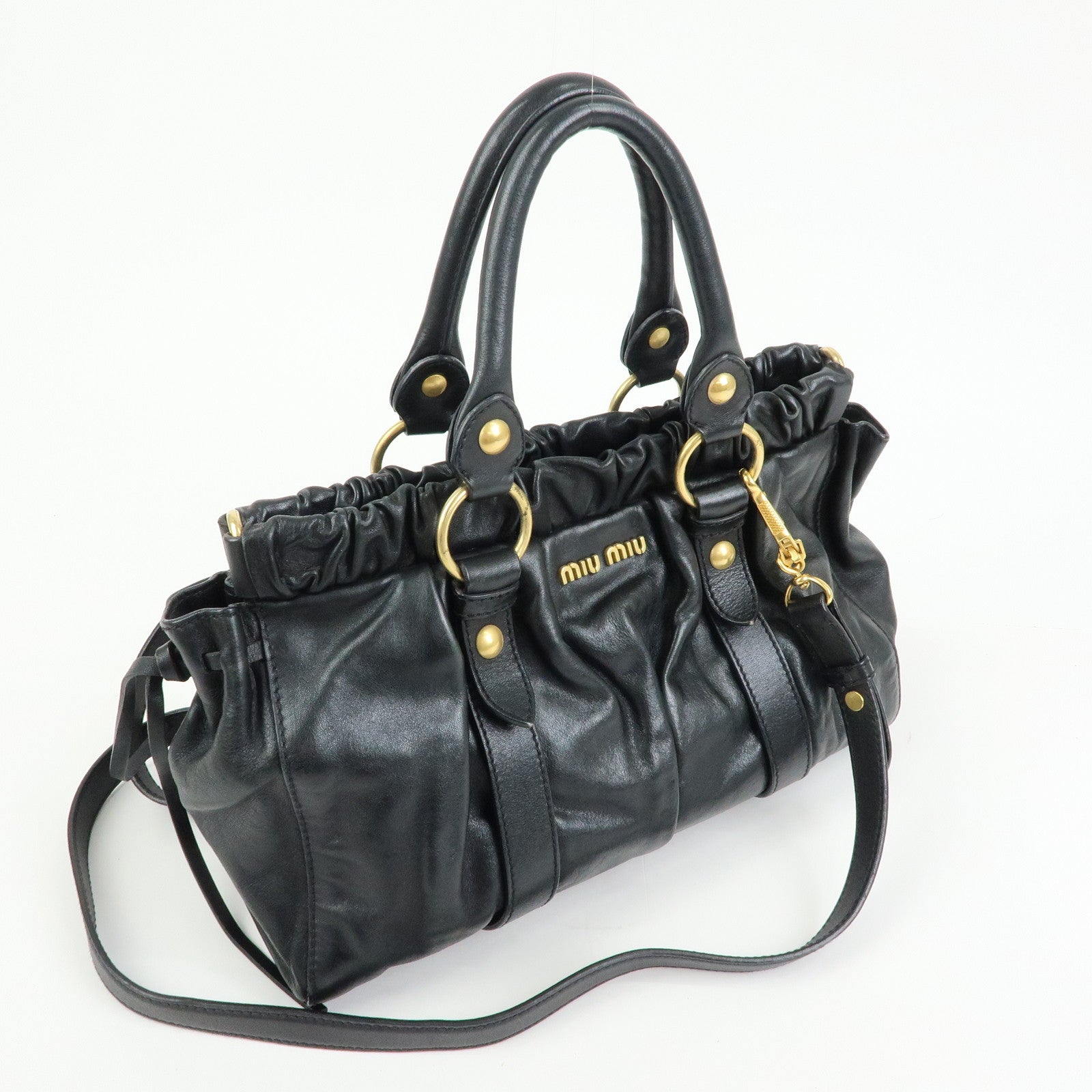 MIU MIU Vitello Lux Leather 2Way Bag Hand Bag Shoulder Bag Black