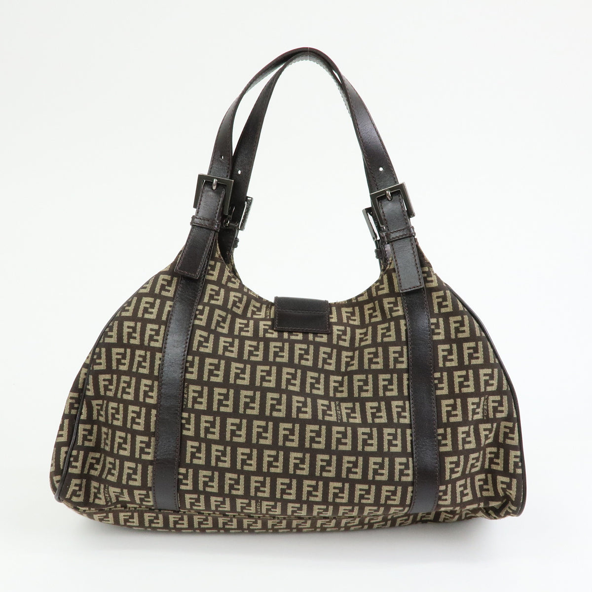 FENDI Zucchino Canvas Leather Shoulder Bag Hand Bag Beige Brown 8BR463