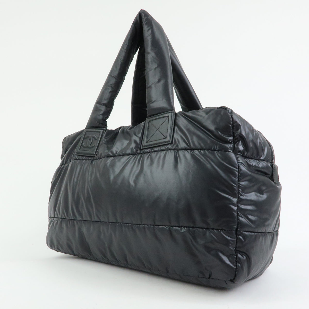 CHANEL COCO COCOON COCO Mark Nylon Leather Boston Bag Black A47092