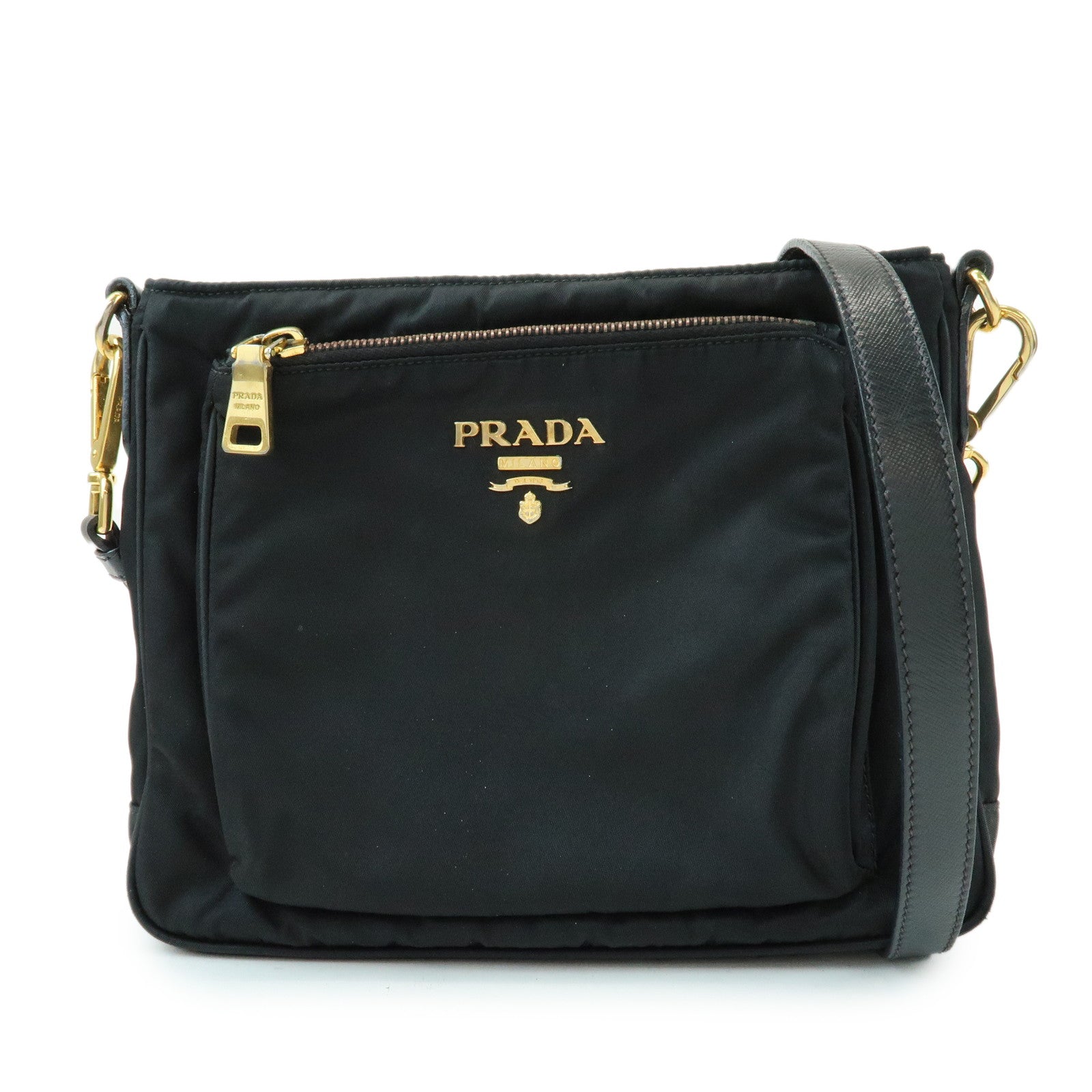 PRADA Nylon Saffiano Leather Shoulder Bag Crossbody Bag Black
